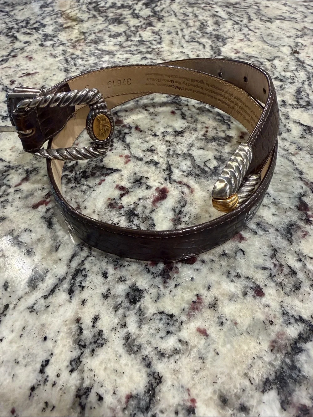 Brighton Brown Croc-Embossed Kids Belt with Silver & Gold Rope Buckle